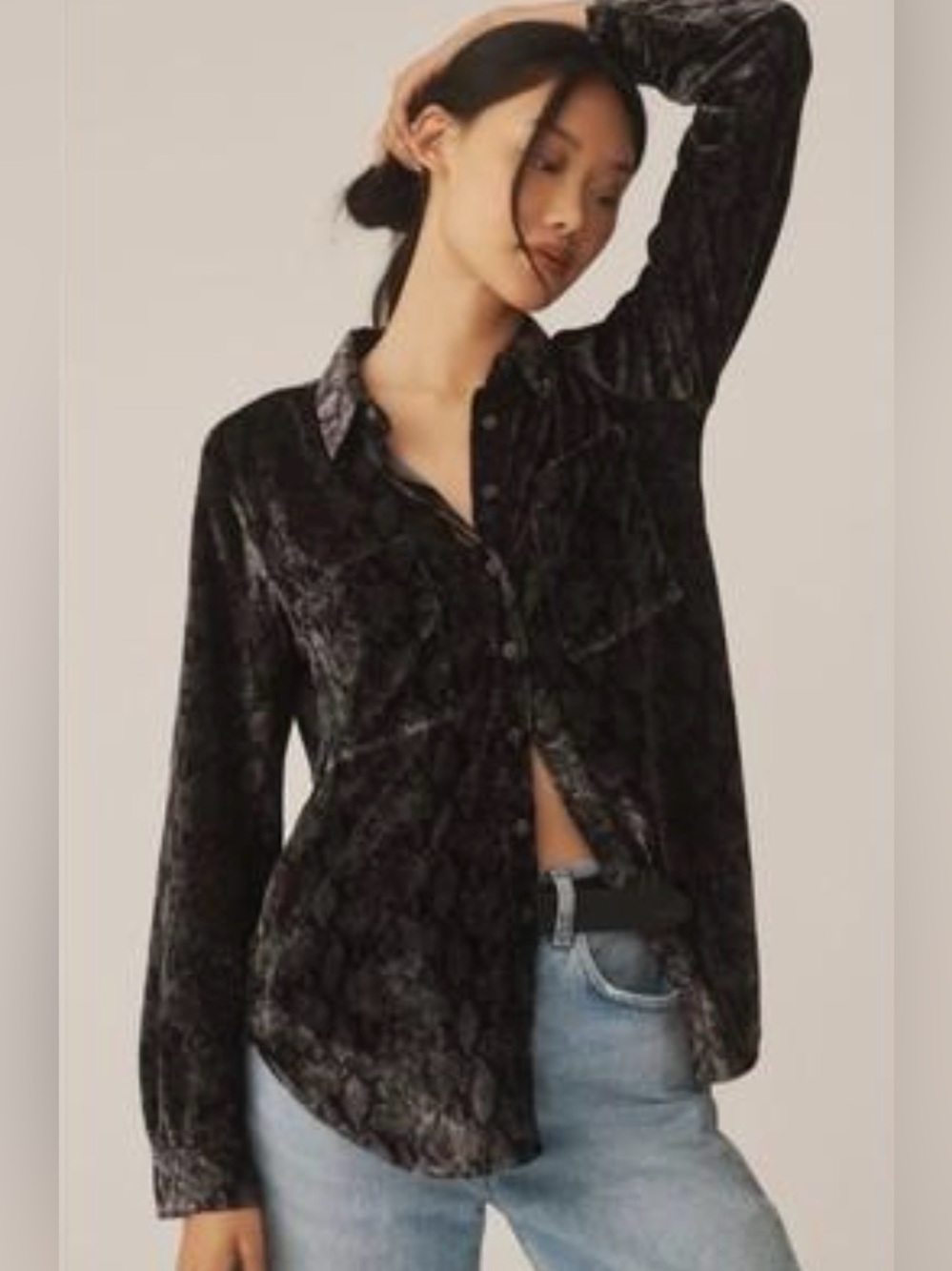 Anthropologie Pilcro Hadley Velvet Snakeskin Button Down Shirt XXS NWT